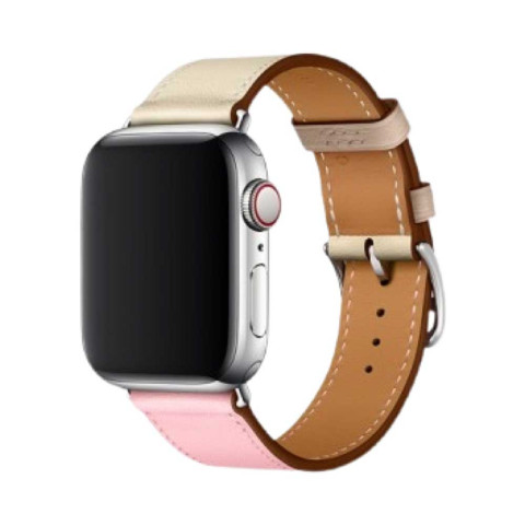 Кожаный ремешок Hermes New Leather для Apple Watch 38/40/41mm Pink+cream Кожаный ремешок Hermes New Leather для Apple Watch 38/40/41mm Pink+cream